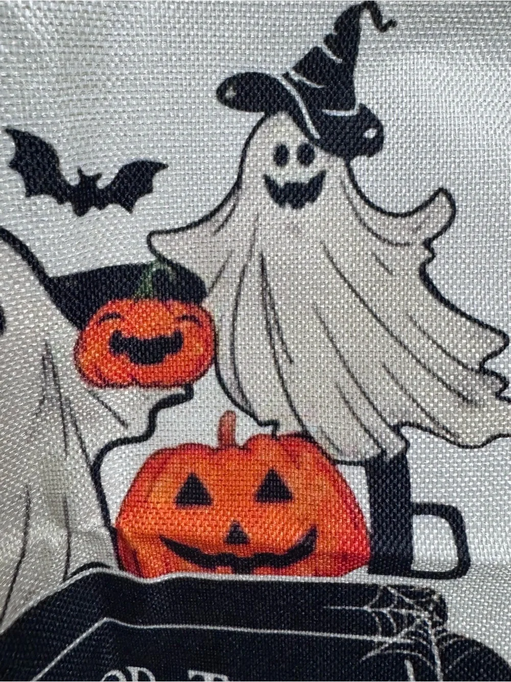 “Trunk or Treat” off-white / cream Halloween throw pillow COVER